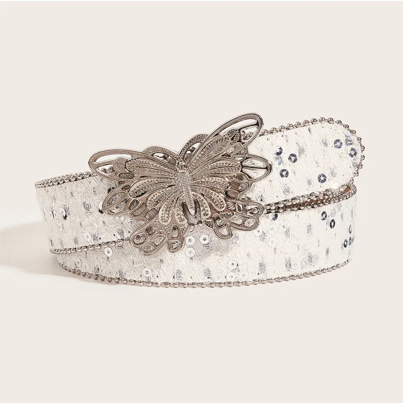 Y2K Butterfly Leather Belt For Women Pink Waistband Punk Waistband Retro Bride Decoration Gothic Accessories Dress Jeans Belt