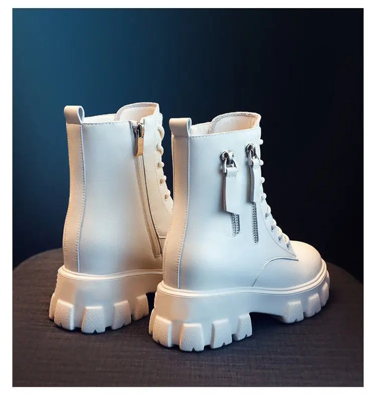 Booties 2025 New Korean Style Fleece-Lined Autumn Winter High-Top Cotton Shoes Women's Boots High Heel Mid-Calf Bootsins