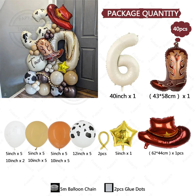 40PCS Cowboy Party Brown Cow Print Latex Balloon Garland Balloon Column Set Cowboy Tribe Theme Kid Birthday Party Decor Supplies