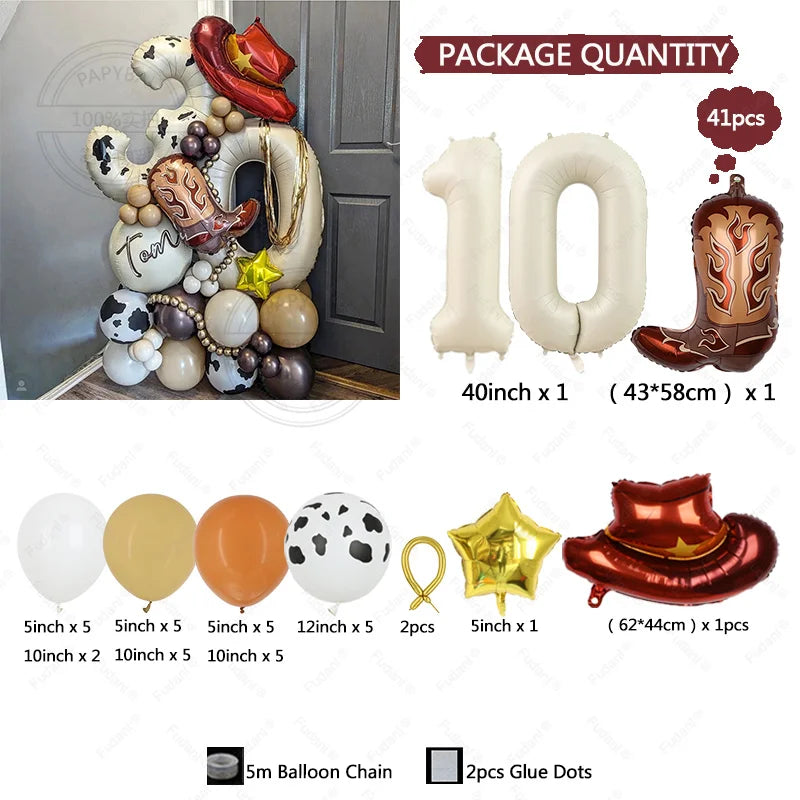 40PCS Cowboy Party Brown Cow Print Latex Balloon Garland Balloon Column Set Cowboy Tribe Theme Kid Birthday Party Decor Supplies
