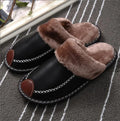 Men Women Winter Leather Slippers Bedroom Cotton Slippers Male Waterproof Thick Plus Velvet Indoor Warm House Home Slippers Shoe