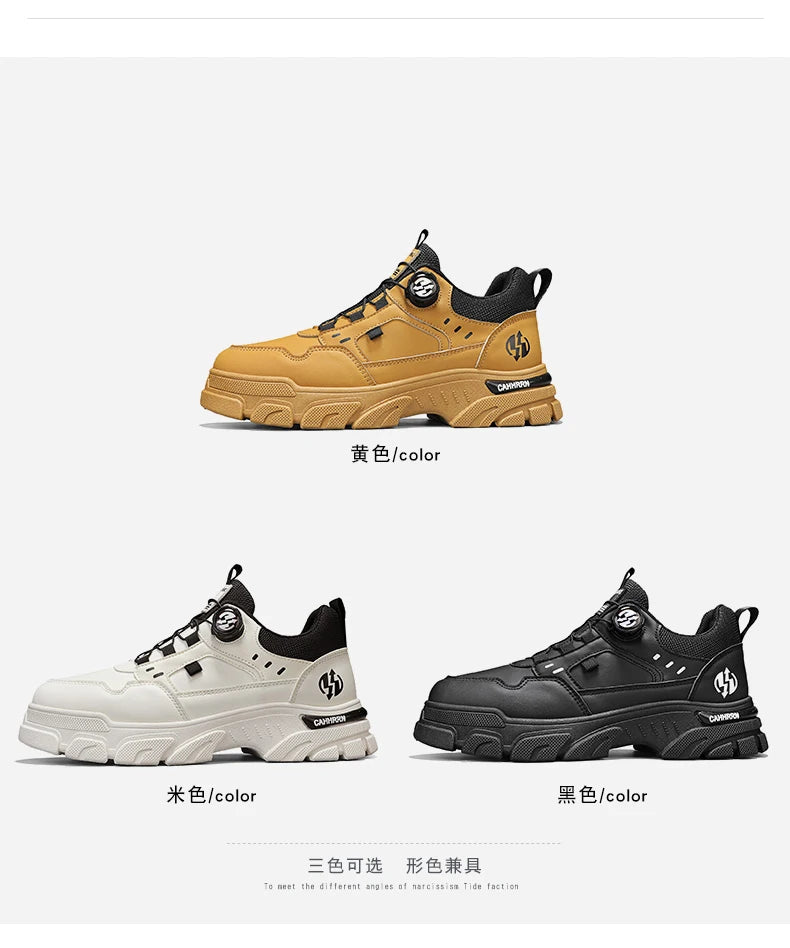 Men's boots autumn and winter new rotating shoelaces fashion casual boots youth outdoor boots anti slip soft sole workwear boots