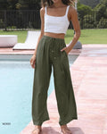 Women's Linen Wide Leg Pants Summer High Waist Drawstring Loose Casual Trousers Beach Vacation Palazzo Pants for Ladies