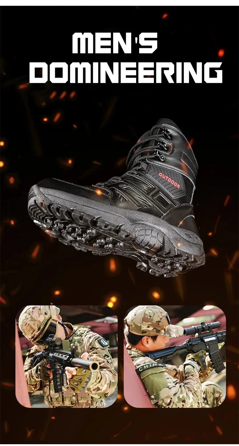 Black Boots Men High-quality Brand High Top Boots Desert Combat Men's Hiking shoe Outdoor Shoes Anti Slip Hiking Ankle Boots