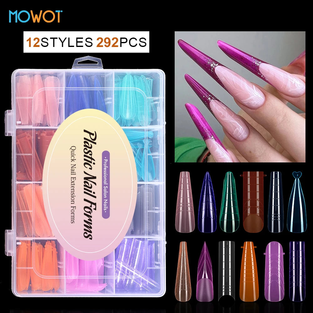 MOWOT 292pcs Color Dual Form Nail Mold Sets Acrylic Nails Extension Quick Building Gel Mold Reusable False Nail Tips Nail Forms