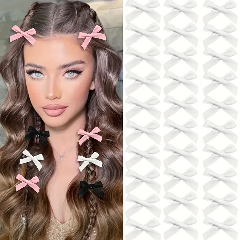 30 Pieces Y2K Style Mini Bow Hair Clip Set - Cute And Sweet Anti Slip Ribbon Hair Clip Suitable For All Hairstyles