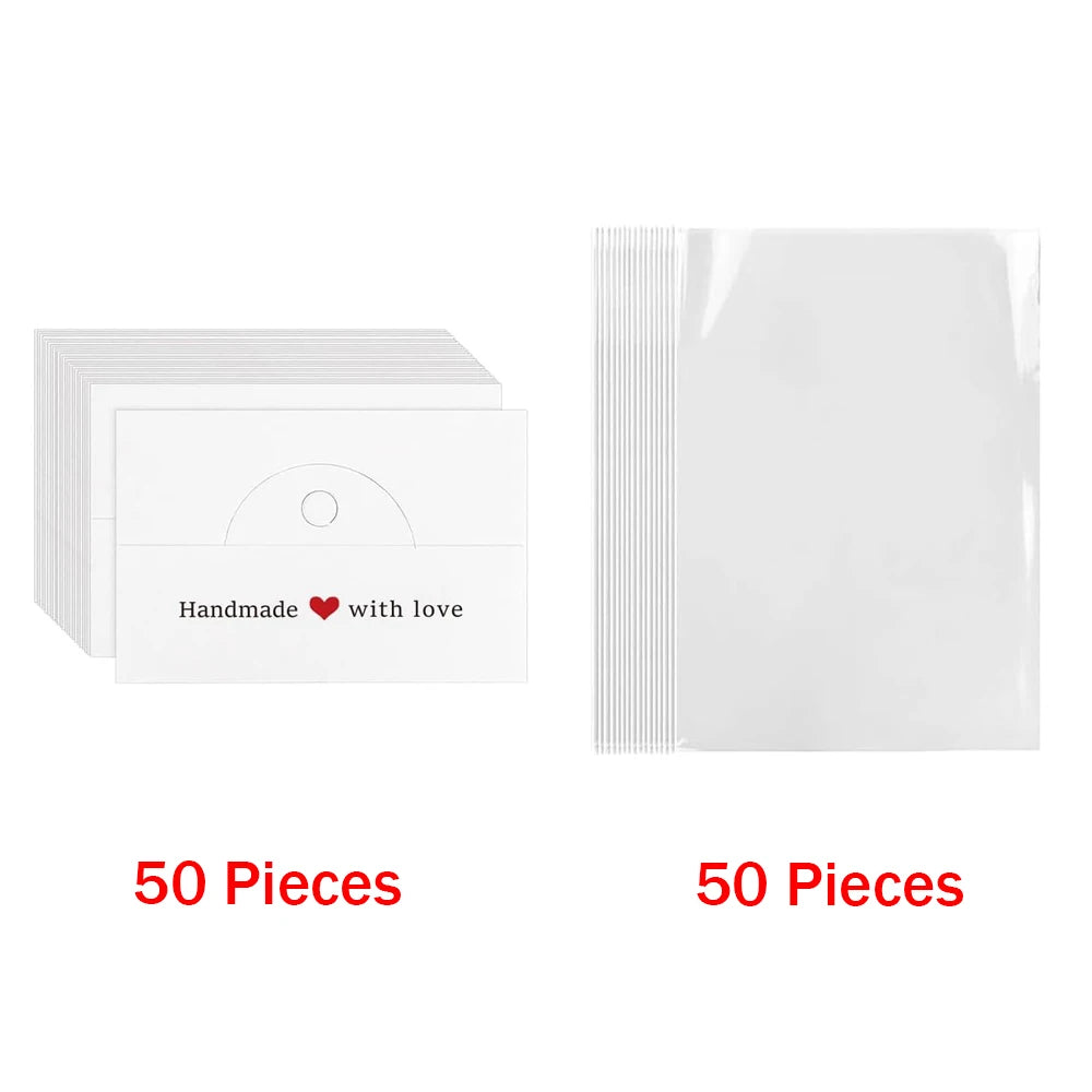 100Pcs Jewelry Package Bags,including 50bags and 50cards, jewelry display clear bags,bracelets,earrings,craft packaging sets