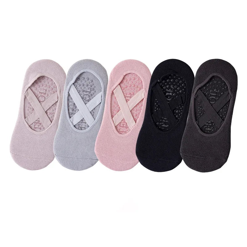 1-5 Pairs of Women's Non-Slip Yoga Socks for Dance Pilates Gym Breathable Cotton No-Show Socks with Silicone Grip Indoor Workout