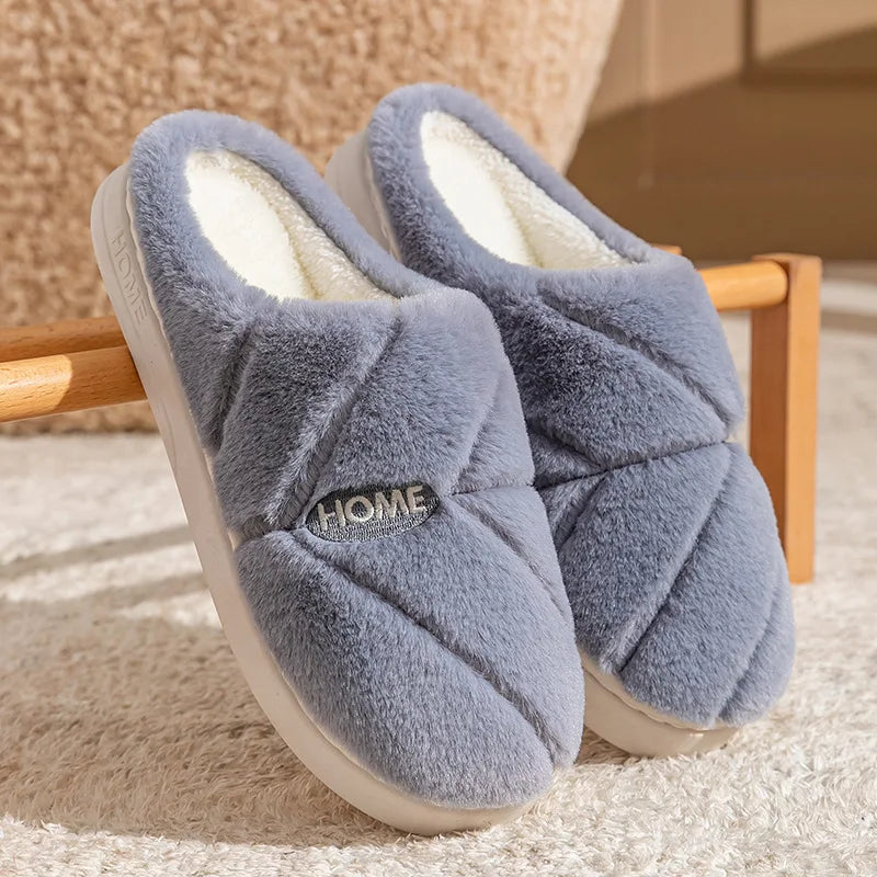 Bedroom Lovers Home Cotton Shoes Winter Unisex Women Men House Slides Toe Wrap Indoor Warm Plush Couple's Non-slip Slippers