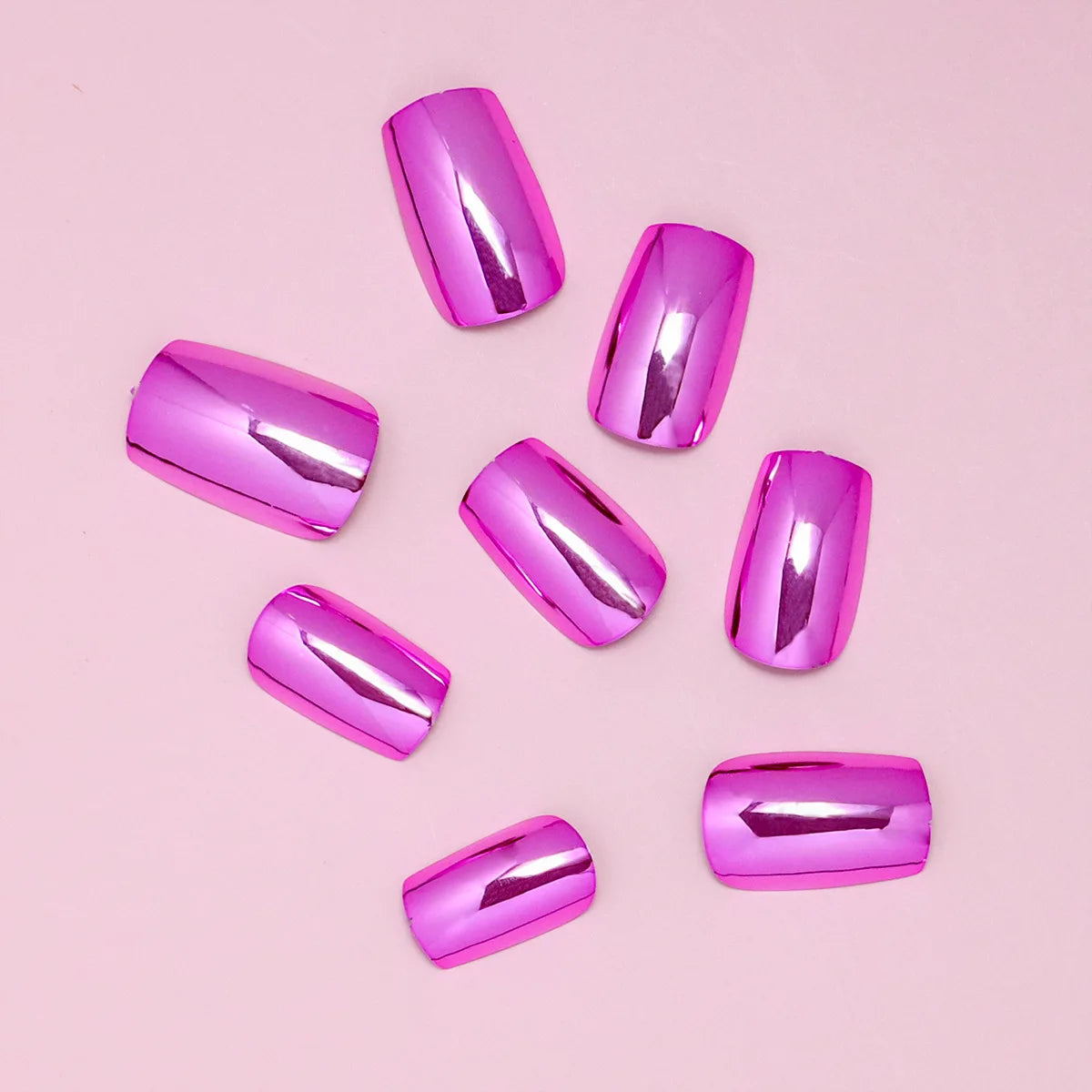 24pcs/set short fake nails metallic red black rose green blue silver golden square tips mirror effect press on false nail art