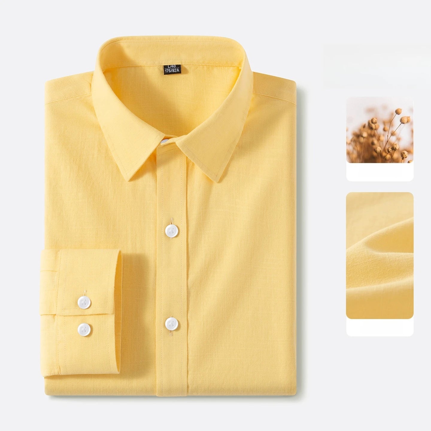 Premium Linen Long-Staple Cotton Shirt Men's Casual Long Sleeve Solid Color Breathable Slim Fit Business Social Blouse Tops