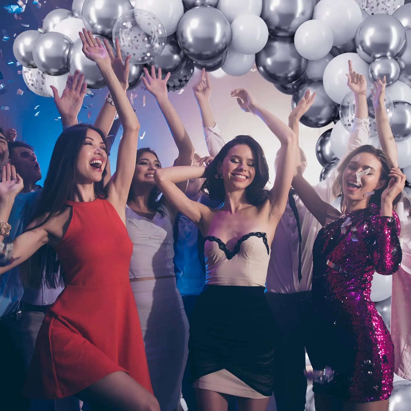130Pcs Silver White Latex Garland Balloon for Wedding, Birthday, Pop Party, Bridal Shower, Graduation Decoration Balloon, Fa