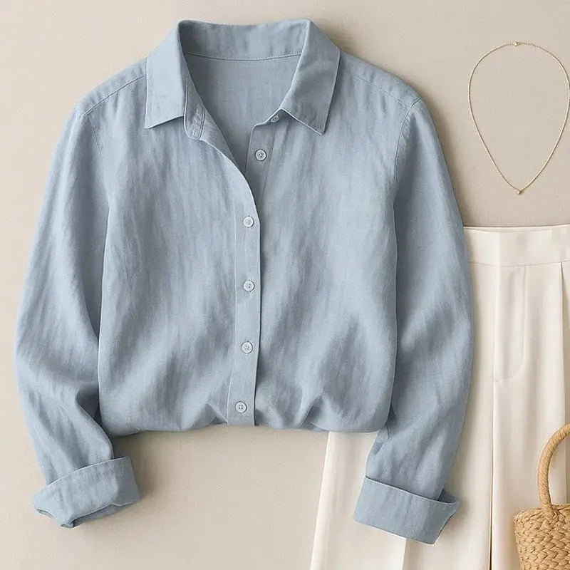 Women's Literary Fresh Style Cotton Linen Blouse Long Sleeve Loose Fit Slimming Casual Top Outerwear
