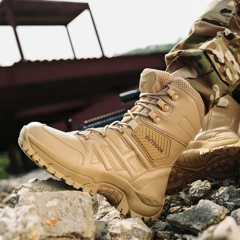 Black Boots Men High-quality Brand High Top Boots Desert Combat Men's Hiking shoe Outdoor Shoes Anti Slip Hiking Ankle Boots