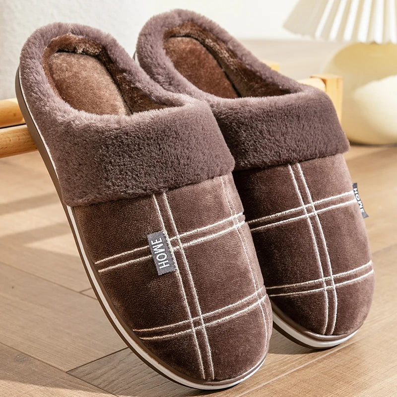 House Slippers for men Warm Memory Foam Soft Cushion Living Room Non Slip Indoor Comfortable Male Winter Bedroom Shoes Home ﻿