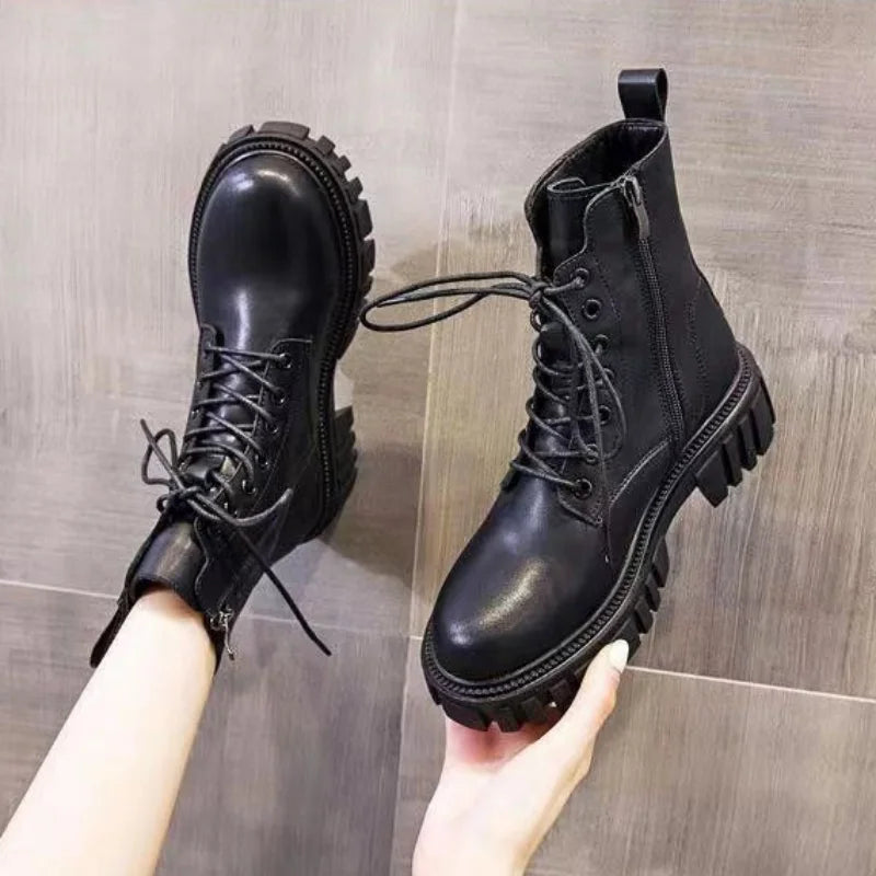 Black Riding Boots for Women Spring and Autumn Single Boots Summer Thin Thick Soles Increased Heels Motorcycle Slim Short Boots