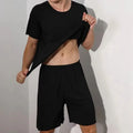 Men's Pajamas Homewear Short-Sleeved T-Shirt Youth Sports and Leisure Loose Elastic Tops and Pants Solid 2PCS/Set Four Season
