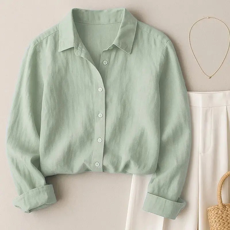Women's Literary Fresh Style Cotton Linen Blouse Long Sleeve Loose Fit Slimming Casual Top Outerwear