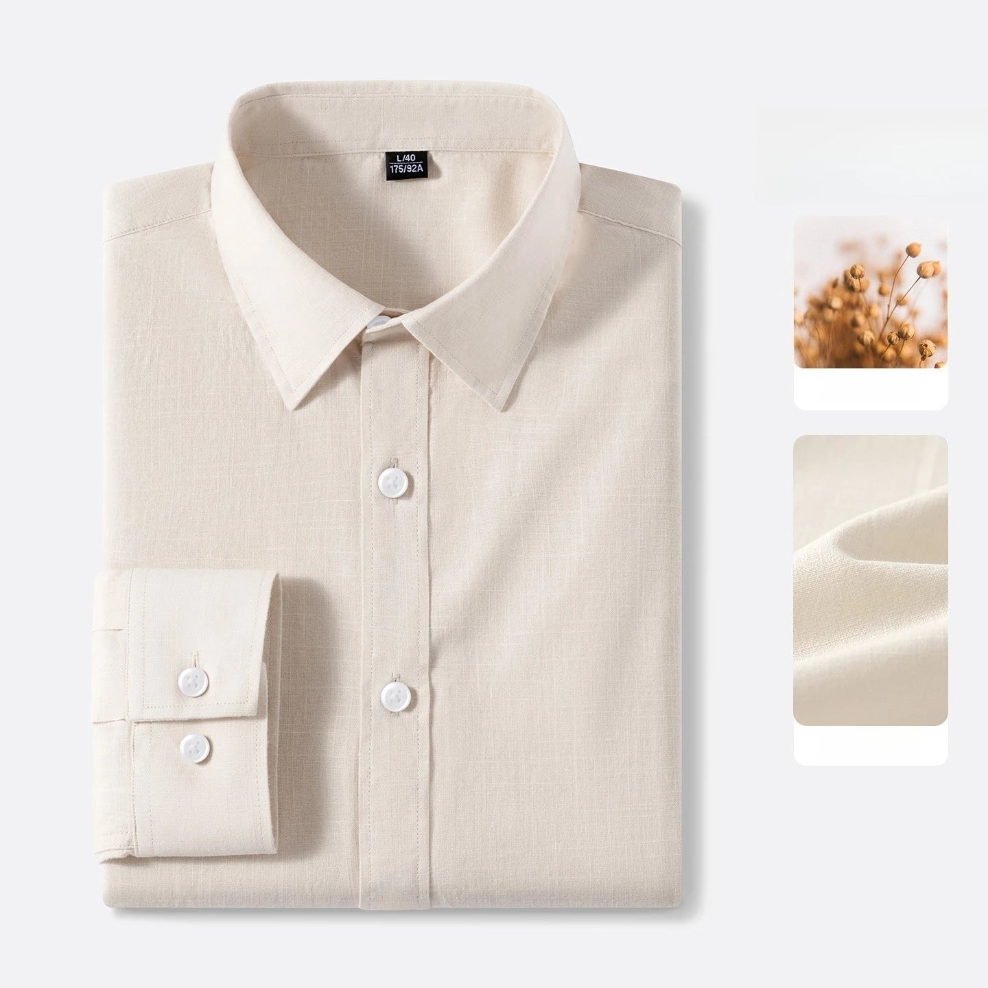 Premium Linen Long-Staple Cotton Shirt Men's Casual Long Sleeve Solid Color Breathable Slim Fit Business Social Blouse Tops