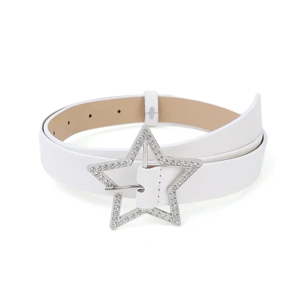 Y2K Star Buckle Belt Pink Leather Elastic Binding Embellished Waistband Sparkling Rhinestone Retro Bride Decoration Accessories