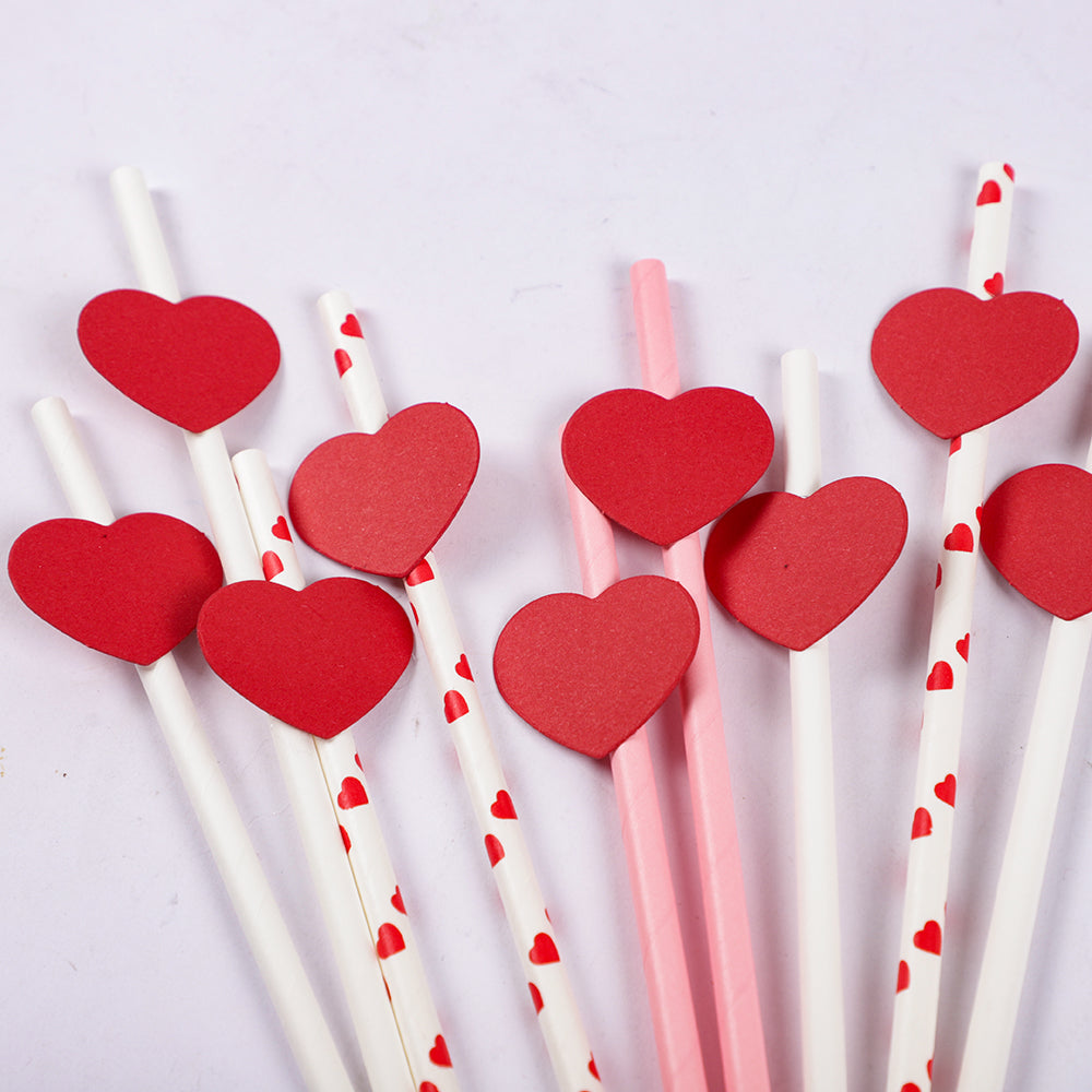 6Pcs Red/White Anniversary Heart Love Spiral Swirl Hanging Garland Balloon Straws for Valentine's Day Wedding Party Decorations