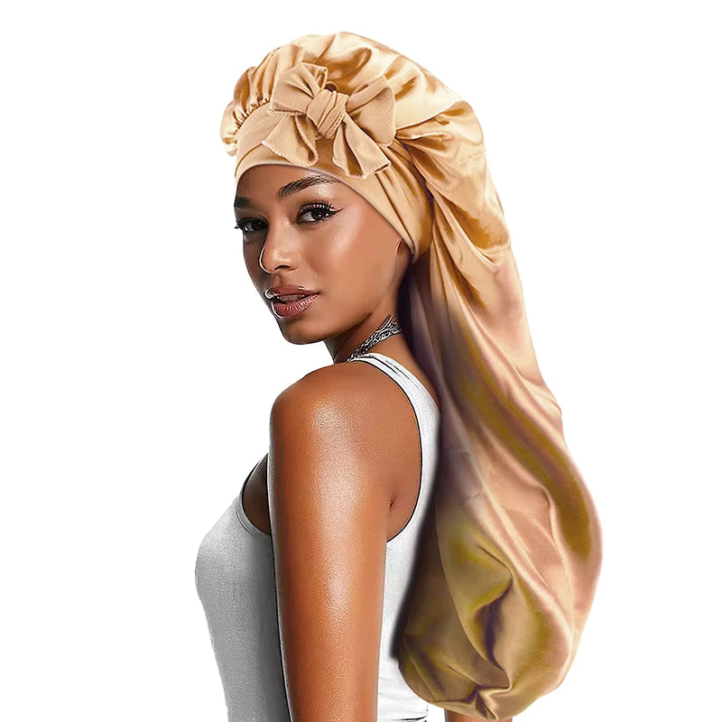 Solid Color Bowknot Braid Bonnet Classic Long Satin Bonnets Soft Sleeping Night Cap Breathable Hair Bonnets For Women Daily Use