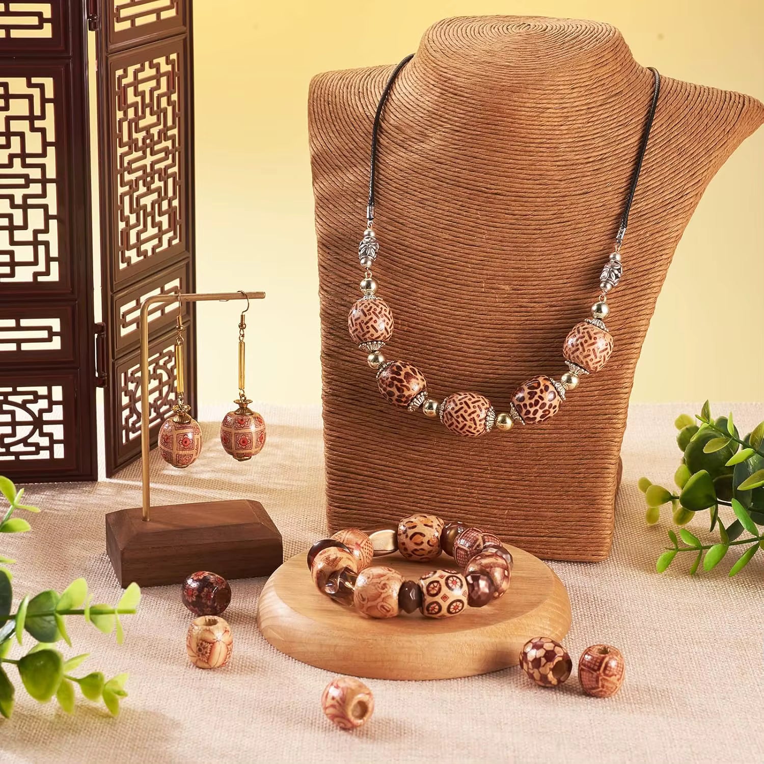Vintage Braided Hair Wood Beads Dirty Retro Braid Bead String Chain Bracelet Necklace Wooden Beading DIY Jewelry Accessories